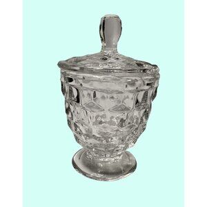 Fostoria Vintage Clear Pressed Glass jam jar  Clear Cubist Hex Lidded Pedestal